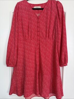 LOFT Pink-Red V-Neck Long Sleeve Dress